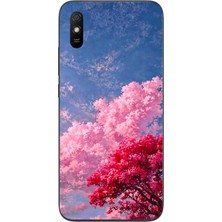 Le Balvo Redmi 9A Uyumlu Kırmızı Pembe Ağaçlar Baskılı Silikon Kılıf
