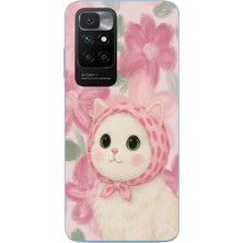 Le Balvo Redmi 10 2022 Uyumlu Pembe Örtülü Kedi Baskılı Silikon Kılıf