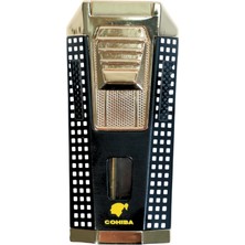 Cohiba Çift Torch Pürmüz Delicili Siyah Beyaz Nokta Desenli Metal Puro Çakmağı - TR9475
