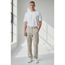 Little Cup Jeans Co  Erkek Bej Baggy Fit Rahat Kalıp Beli Lastikli Pantolon