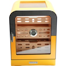 Cohiba 3 Çekmeceli Sarı Nokta Desenli Aksesuar Bölmeli Sedir Humidor Puro Kutusu - TR9649