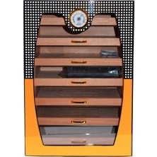 Cohiba Sarı-Gri Nokta Desenli 7 Çekmeceli Sedir Humidor Puro Kutusu - TR8793
