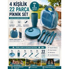 Hanımevi Piknik Seti Çantalı – 4 Kişilik Tabak Bardak Çatal Kaşık Seti | Süzgeç Kapaklı Taşınabilir Kamp Seti