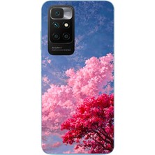 Le Balvo Redmi 10 2022 Uyumlu Kırmızı Pembe Ağaçlar Baskılı Silikon Kılıf