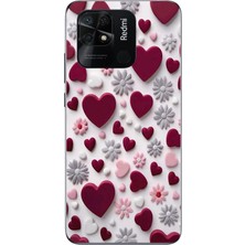 Le Balvo Redmi 10C Uyumlu Kırmızı ve Pembe Kalpler Baskılı Silikon Kılıf