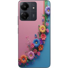 Le Balvo Redmi 13C Uyumlu Pembe Mavi Sarmaşık Baskılı Silikon Kılıf
