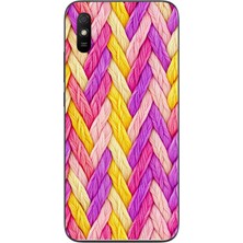 Le Balvo Redmi 9A Uyumlu Mor Sarı Örgü Baskılı Silikon Kılıf