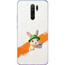 Le Balvo Redmi 9 Uyumlu Yeşil Şapkalı Tavşan Baskılı Silikon Kılıf