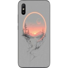 Le Balvo Redmi 9A Uyumlu Günbatımı Mermer Desenli Baskılı Silikon Kılıf