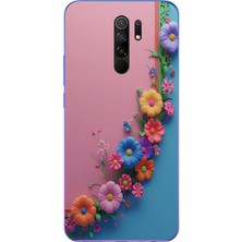 Le Balvo Redmi 9 Uyumlu Pembe Mavi Sarmaşık Baskılı Silikon Kılıf