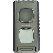 Cohiba Çift Torch Pürmüz Kesici & Delici & Iğneli Gunmetal Metal Puro Çakmağı - TR9555