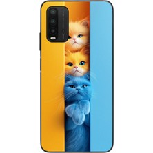 Le Balvo Redmi 9t Uyumlu Mavi Sarı Kediler Baskılı Silikon Kılıf
