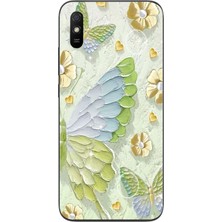 Le Balvo Redmi 9A Uyumlu Yeşil Mavi Kelebek Baskılı Silikon Kılıf