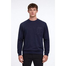 Giotelli Erkek Lacivert Normal Kesim Regular Fit %100 Pamuk Örme Bisiklet Yaka Sweatshirt