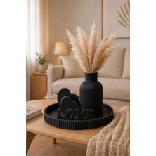 Esenliwe Dekoratif Salon Sehpa Seti | Pampas Vazolu Love Obje Modern Ev Dekorasyonu