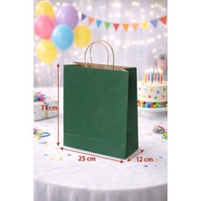Minopi 24 Adet Büküm Saplı Yeşil Çanta 25X12X31 cm Kağıt Çanta