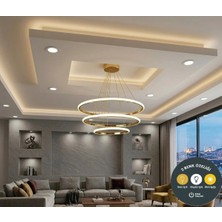 Lzy Avize Store 3’lü Çember Modern Gold Avize – Salon & Yemek Masası Sarkıt Aydınlatma
