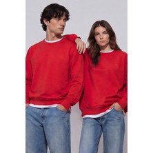 Sabri Özel Unisex Kırmızı Normal Kesim Regular Fit %100 Pamuk Bisiklet Yaka Sweatshirt