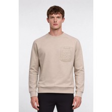 Giotelli Erkek Ekru Normal Kesim Regular Fit %100 Pamuk Örme Bisiklet Yaka Sweatshirt