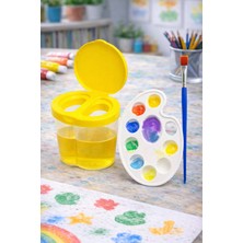 Minopi Sulu Boya Seti 3'lü Set ( Sarı Su Kabı + Resim Paleti + Fırça ) Anaokulu Resim Malzemesi Kreş