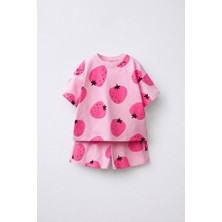 Minipeak Kids %100 Pamuklu Çilek Desenli Kız Çocuk Alt Üst Takım
