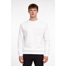 Giotelli Erkek Beyaz Normal Kesim Regular Fit %100 Pamuk Örme Bisiklet Yaka Sweatshirt