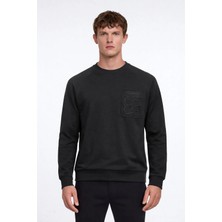Giotelli Erkek Siyah Normal Kesim Regular Fit %100 Pamuk Örme Bisiklet Yaka Sweatshirt