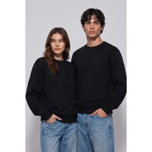Sabri Özel Unisex Siyah Normal Kesim Regular Fit %100 Pamuk Bisiklet Yaka Sweatshirt