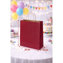 Minopi 24 Adet Büküm Saplı Bordo Çanta 25X12X31 cm Kağıt Çanta