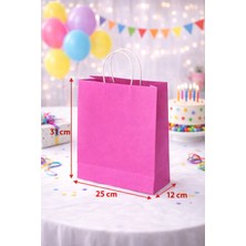 Minopi 24 Adet Büküm Saplı Fuşya Çanta 25X12X31 cm Kağıt Çanta