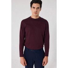 Sabri Özel Bordo Regular Fit %100 Pamuk Bisiklet Yaka Erkek Sweatshirt