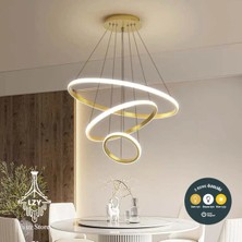 Lzy Avize Store Modern Gold 3 Halkalı LED Sarkıt Avize - Kumandalı & Şekli Ayarlanabilir