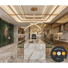 Lzy Avize Store Luxury Gold 2'li Iç Içe Geçmeli Halka LED Sarkıt Avize - 3 Renk Işıklı Modern Salon Mutfak Avizesi