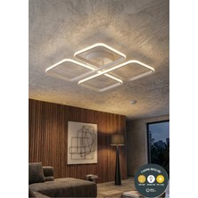 Lzy Avize Store March Dekoratif Beyaz Plafonyer LED Avize-4'lü Geometrik Kare 3 Renk Yanma Özellikli