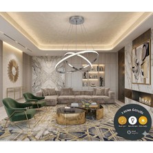 Lzy Avize Store Luxury Krom 2'li Halka LED Sarkıt Avize - 3 Renk Işıklı Modern Salon Mutfak Avizesi