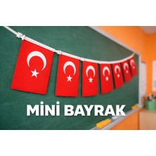 Minopi 40'lı Ipli Bayrak Küçük Boy 6X10 cm 1 Paket Türk Bayrağı Kağıt Ipli Ayyıldız Bayrak Sınıf Süsü