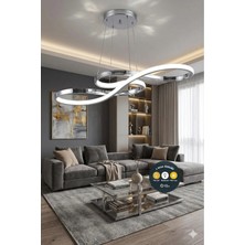 Lzy Avize Store Sonsuzluk Serisi Sanatsal Kıvrımlı Krom LED Sarkıt Avize - 3 Renk Işıklı Modern Salon Aydınlatma