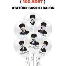 Minopi ( 100 Adet ) Atatürk Baskılı Balon Beyaz Balon Milli Bayram Süsleme