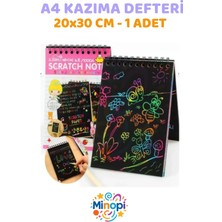 Minopi ( 1 Adet ) A4 Sihirli Gökkuşağı Defter 20X30 cm Siyah Kazıma Defteri Sprialli