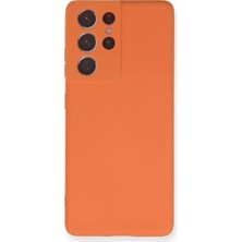 Newface Samsung Galaxy S21 Ultra Kılıf Nano Içi Kadife Silikon - Turuncu