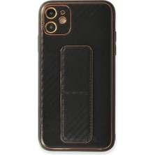 Newface Apple iPhone 12 Kılıf Coco Karbon Standlı Kapak - Siyah