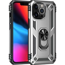 Newface Apple iPhone 14 Pro Kılıf Sofya Yüzüklü Silikon Kapak - Gümüş