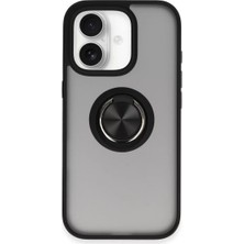Newface Apple iPhone 16 Kılıf Montreal Yüzüklü Silikon Kapak - Siyah