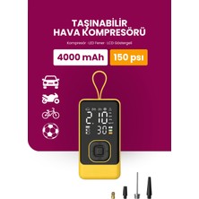 Seyoni Auhma A9911 Hava Kompresörü 4000 Mah LCD Ekranlı, LED Fener Özellikli Lastik Pompası, Powerbank Özellikli