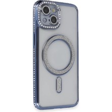 Newface Apple iPhone 13 Kılıf Joke Simli Magneticsafe Kılıf - Mavi