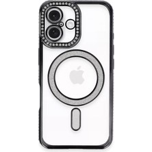 Newface Apple iPhone 16 Plus Kılıf Joke Simli Magneticsafe Kılıf - Siyah