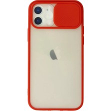 Newface Apple iPhone 12 Kılıf Palm Buzlu Kamera Sürgülü Silikon - Kırmızı