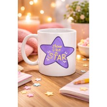 Shine Like A Star – Motivasyon Mesajlı Mor Yıldız Tasarımlı Porselen Kupa Model 122 , Günlük Kullanım &amp; Hediye Kupası