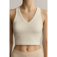 Kadın Kumaş Geniş Askılı Crop Bluz