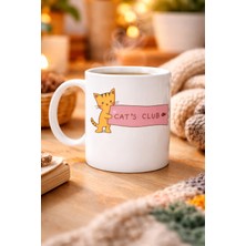 Cat’s Club Kedi Desenli Porselen Kupa Model 68 – Sevimli Turuncu Kedi Figürlü, Kahve &amp; Çay Kupası, Kedi Severlere Özel Hediye
